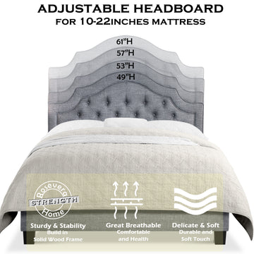 Upholstered Bed with Curved Headboard Button Tufted Bed Frame with Reinforced Structure and High-Density Padding
