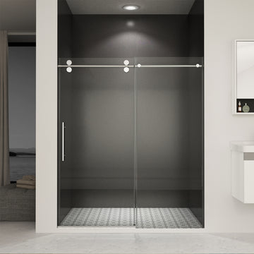 56"-60"W x 70"H Frameless Sliding Shower Door, 8mm Tempered Glass, Double-Sided Easy Clean Coating, Chrome Finish with Buffer
