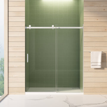 56"-60"W x 70"H Frameless Sliding Shower Door, 8mm Tempered Glass, Double-Sided Easy Clean Coating, Brushed Nickel Finish with Buffer