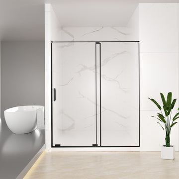 56"-60"W x 72"H Semi-Frameless Sliding Shower Door, 8mm Tempered Glass, Matte Black, 4" Cut-Adjustable Width