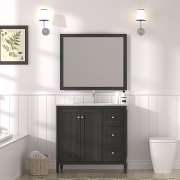 35.5" Bathroom Vanity, Modern Bathroom Cabinet with SMC Resin Basin, Soft-Close Doors & 3 Drawers, Munich Black Finish