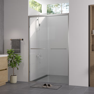 44-48"x76" Aluminum Frame Double Sliding Shower Door, 1/4" (6mm) Clear Tempered Glass, Chrome Hardware, Bypass Shower Enclosure