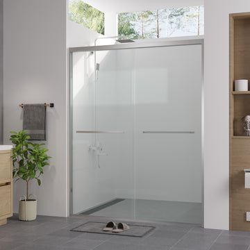 56-60"x74" Aluminum Frame Double Sliding Shower Door, 1/4" (6mm) Clear Tempered Glass, Chrome Hardware, Bypass Shower Enclosure