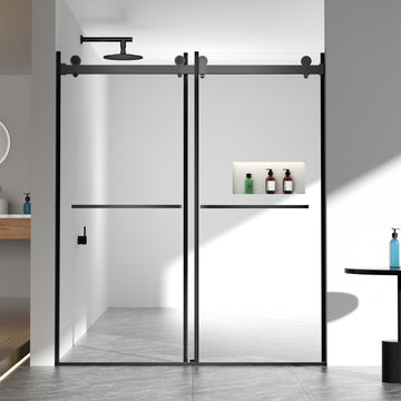 56-60"W x 70"H Frameless Double Sliding Shower Door, 5/16"(8mm) SGCC Tempered Glass, Matte Black Nickel, Easy Clean Coat, Buffer System