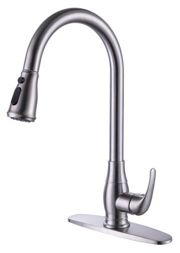 Single-Handle 2 water outlet Pull-Down Sprayer Kitchen Faucet with a Pause Button in Brushed nickel