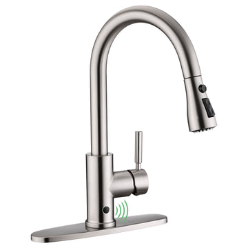 Single-Handle Touchless Gooseneck Pull-Down Sprayer Kitchen Faucet with Deckplate Included in Brushed Nickel