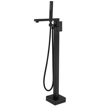 Boyel Living Freestanding Floor Mount Single Handle Bath Tub Filler Faucet with Handheld Shower in Matte Black