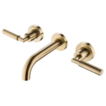 Boyel Living Modern Three Hole Two-Handles Brass Wall Mount Faucet in Brushed Gold