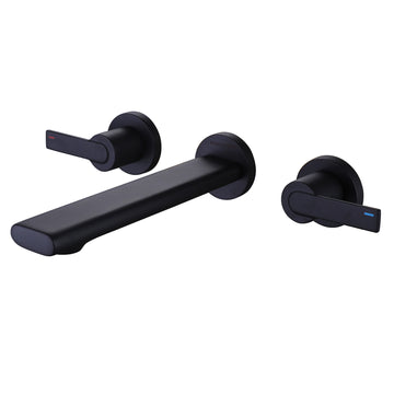 2 Double Handle Wall Mounted Bathroom Kitchen Faucet Basin in Matte Black