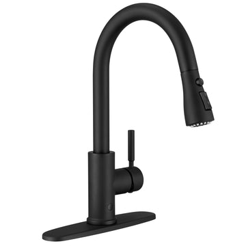 Single-Handle Touchless Gooseneck Pull-Down Sprayer Kitchen Faucet with Deckplate Included in Matte Black