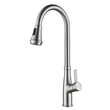 Single-Handle Pull-Down Sprayer Kitchen Faucet With Flexible House and Deck Plate in Brushed Nickel