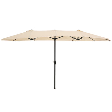 15x9ft Large Double-Sided Rectangular Outdoor Aluminum Twin Patio Market Umbrella w/Crank-tan