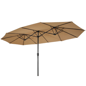 15x9ft Large Double-Sided Rectangular Outdoor Aluminum Twin Patio Market Umbrella w/Crank- taupe
