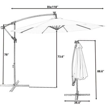 10FT Patio Offset Lighted Hanging Cantilever Umbrella for Backyard,Poolside, Garden and Lawn