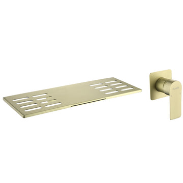 Brushed Gold Waterfall Bathroom Sink Faucet 1- Handle Wall Mount Lavatory Faucet Mixer Tap Solid Brass