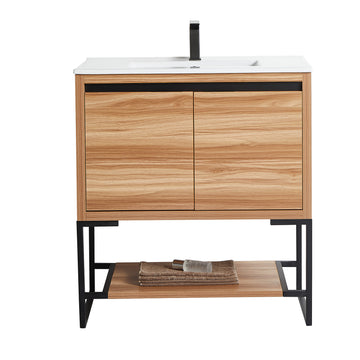 30 in. Maple Freestanding Bathroom Vanity Cabinet with Ceramics Counter Top