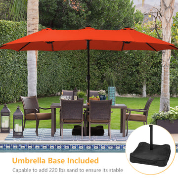 15ft Patio Market Umbrella with Base and Solar Light(Orange)