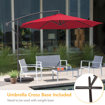 10-Ft Banana Hanging Patio Umbrella with Cross Base(Burgundy)