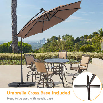 10-Ft Solar Light Banana Hanging Patio Umbrella with Cross Base(Tan)
