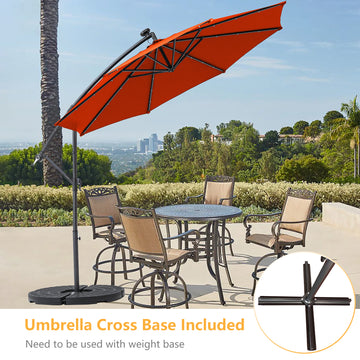 10-Ft Solar Light Banana Hanging Patio Umbrella and Cross Base(Orange)