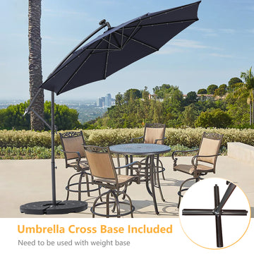 10-Ft Solar Light Banana Hanging Patio Umbrella with Cross Base(Navy)