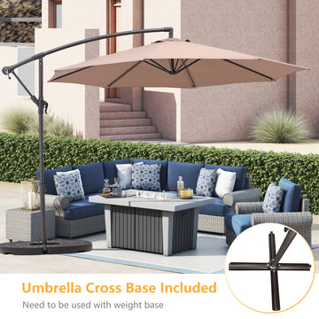 10-Ft Banana Hanging Patio Umbrella with Cross Base(Tan)