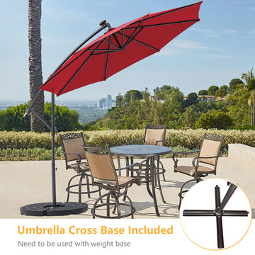10-Ft Solar Light Banana Hanging Patio Umbrella with Cross Base(Burgundy)