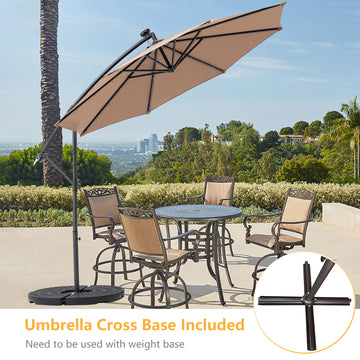 10-Ft Solar Light Banana Hanging Patio Umbrella with Cross Base(Beige)