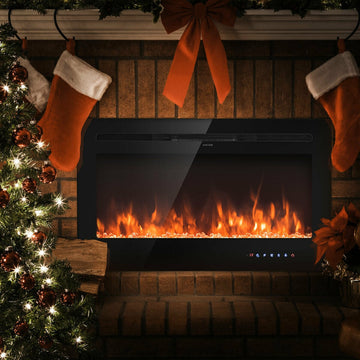 36 Inch Electric Wall Mounted Ultrathin Fireplace with Touch Screen and Timer