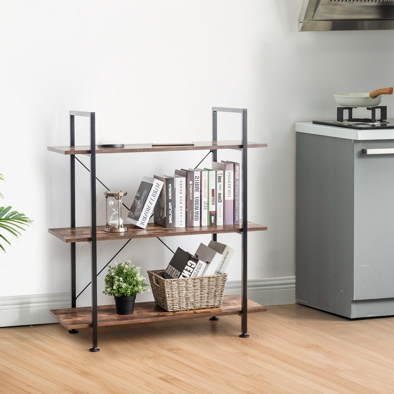 Three store tier bookshelf