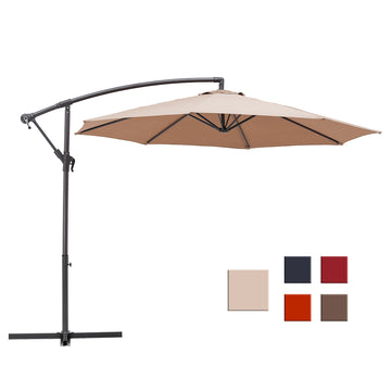 10-Ft Banana Hanging Patio Umbrella with Cross Base(Beige)