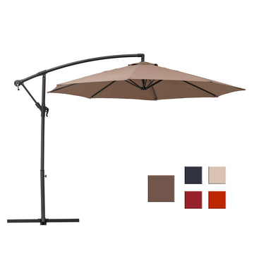 10-Ft Banana Hanging Patio Umbrella with Cross Base(Tan)