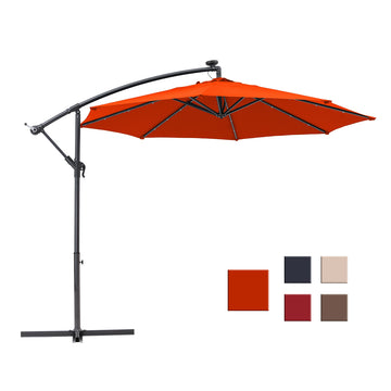 10-Ft Solar Light Banana Hanging Patio Umbrella and Cross Base(Orange)