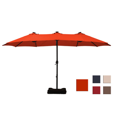15ft Patio Market Umbrella with Base and Solar Light(Orange)