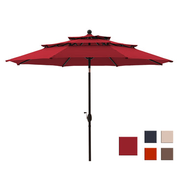 10-Ft Alu Triple Top Auto-Tilt Market Patio Umbrella(Burgundy)