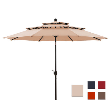 10-Ft Alu Triple Top Auto-Tilt Market Patio Umbrella(Beige)