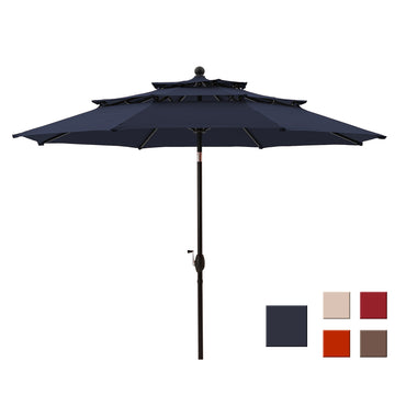 10-Ft Alu Triple Top Auto-Tilt Market Patio Umbrella(Navy)