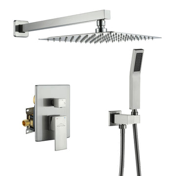 Boyel Living Wall Mounted Shower System with 10 in. Square Rainfall Shower head and Handheld Shower Head Set, Brushed Nickel