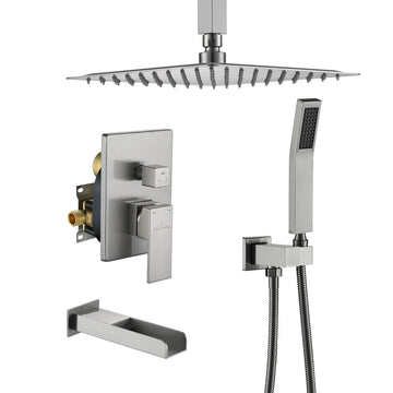 Boyel Living 10 in. Ceiling Mounted Rain Shower Head, Shower System with Tub Faucet and Handheld in Brushed Nickel