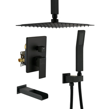 Boyel Living 10 in. Ceiling Mounted Rain Shower System with Tub Spout and Handheld Shower in Matte Black