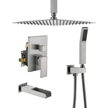 Boyel Living 12 in. Ceiling Mounted Rain Shower Head Shower System with Handheld and Tub Spout in Brushed Nickel