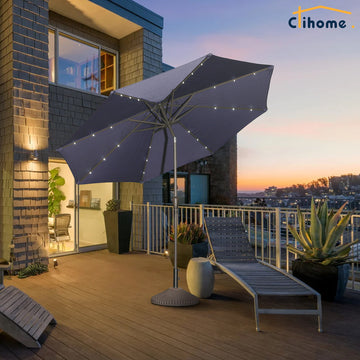 10-ft Patio Umbrella with LED Lights, Navy Blue/Beige/Red/Tan