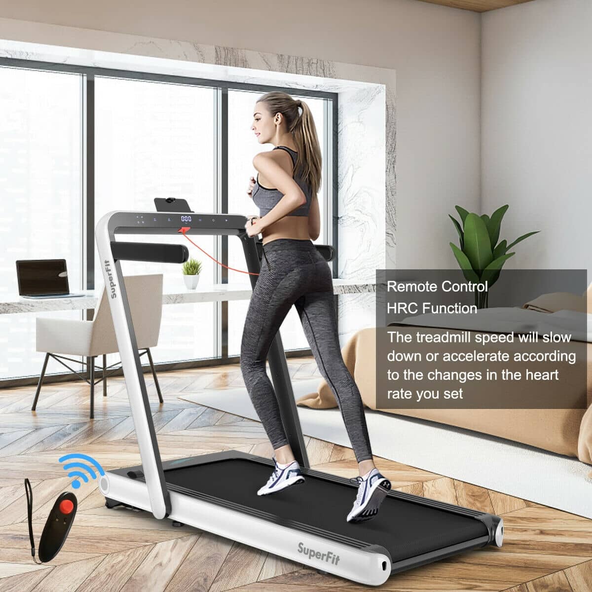GYMAX 2 in 1 Under Desk Treadmill, Folding Running Machine with Dual LED  Display, APP & Remote Control, Walking Pad Jogging Machine for Home Gym  Small