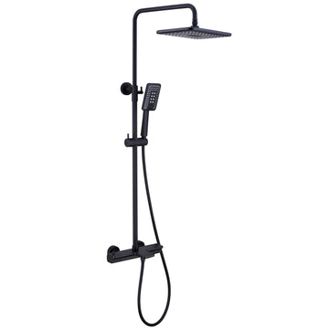 Wall Mount Thermostatic Rain Shower System with Handheld Shower and Tub Spout in Matte Black