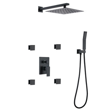 Waterfall Top Spray Wall Type Bathroom Shower System with Black 4 Side Spray Hot and Cold Body