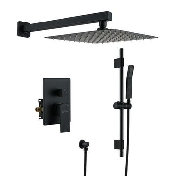 Boyel Living 2.5 GPM Wall Mount Rain Dual Shower Heads, Shower System in Matte Black 10/12 in.