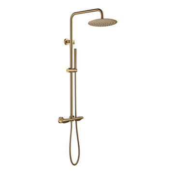 5GPM Shower System with 47-Inch Adjustable Slide Bar, Round Rainfall Shower Head and Handheld Shower (Brushed Gold)