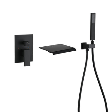 Matte Black 1-Handle Wall Mount Waterfall Bathtub Faucet with Hand Shower