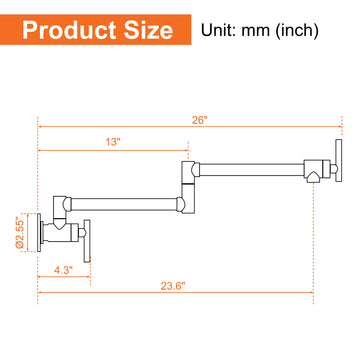 Brushed Gold Wall Mounted Pot Filler Double Handle 1.8 GPM with Ceramic Cartridge and Mounting Hardware