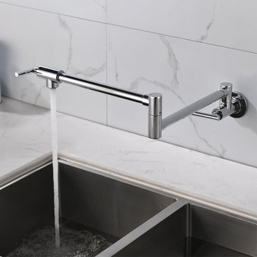 Chrome Plated Wall Mounted Double Handle Pot Filler 1.8 GPM with Ceramic Cartridge and Mounting Hardware